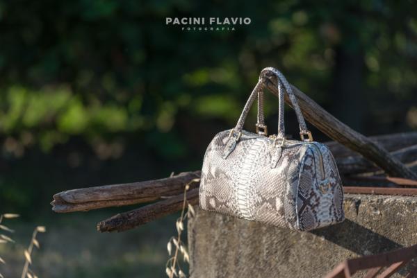 Bauletto di pitone su attrezzi agricoli