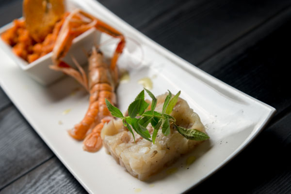 Tartara ombrina e scampi